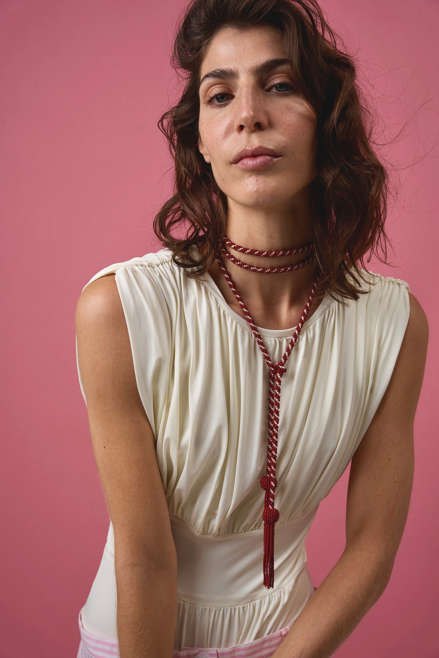 Amara Necklace In Wine & Beige