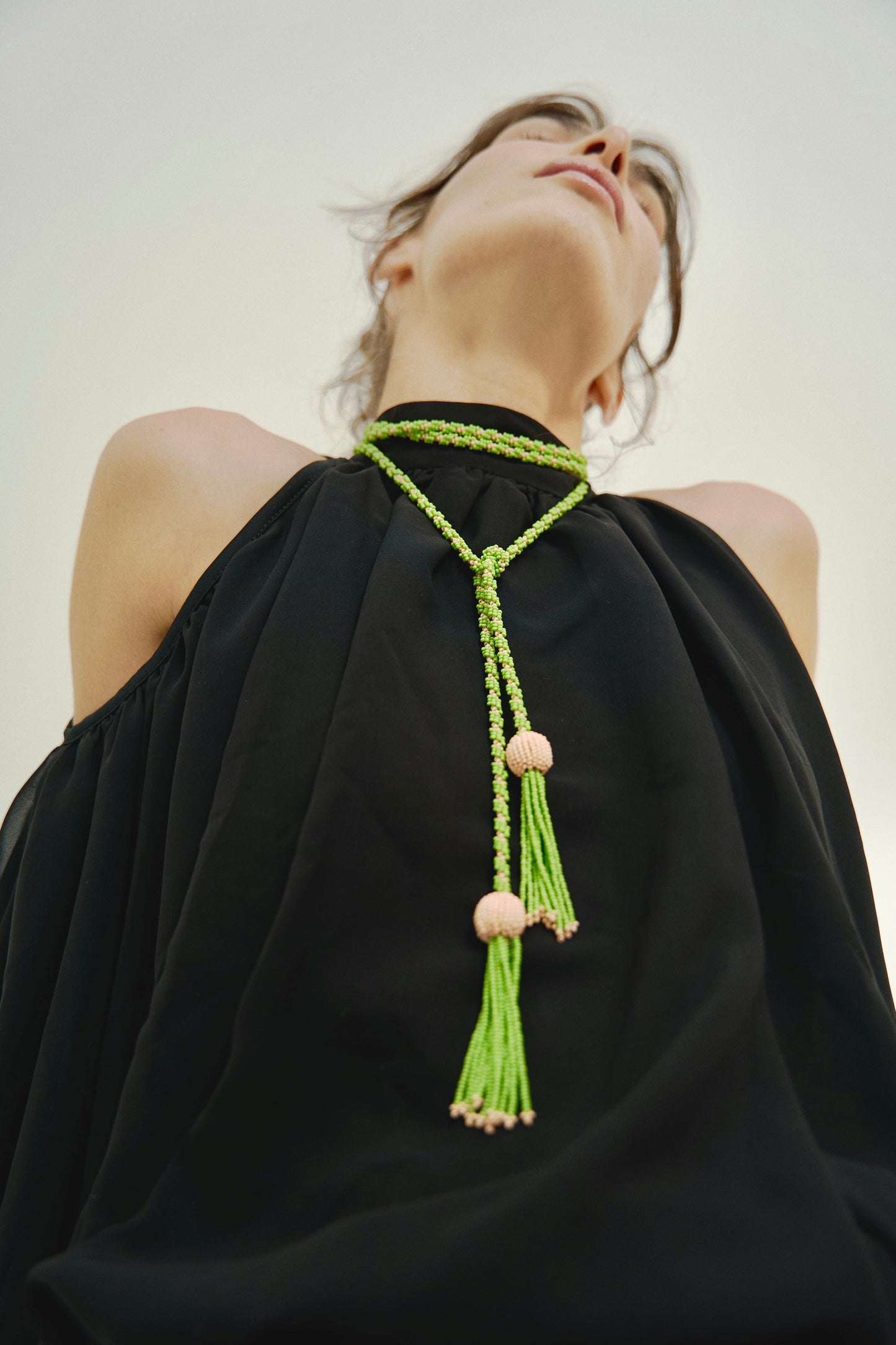 Amara Necklace In Green & Soft Pink