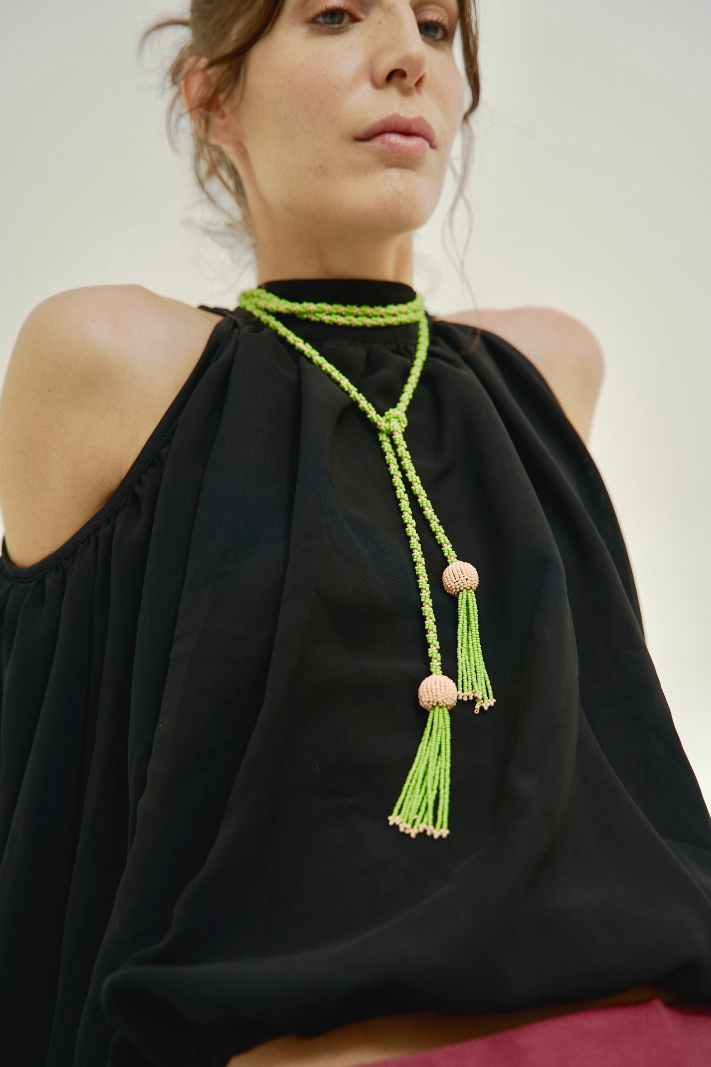 Amara Necklace In Green & Soft Pink