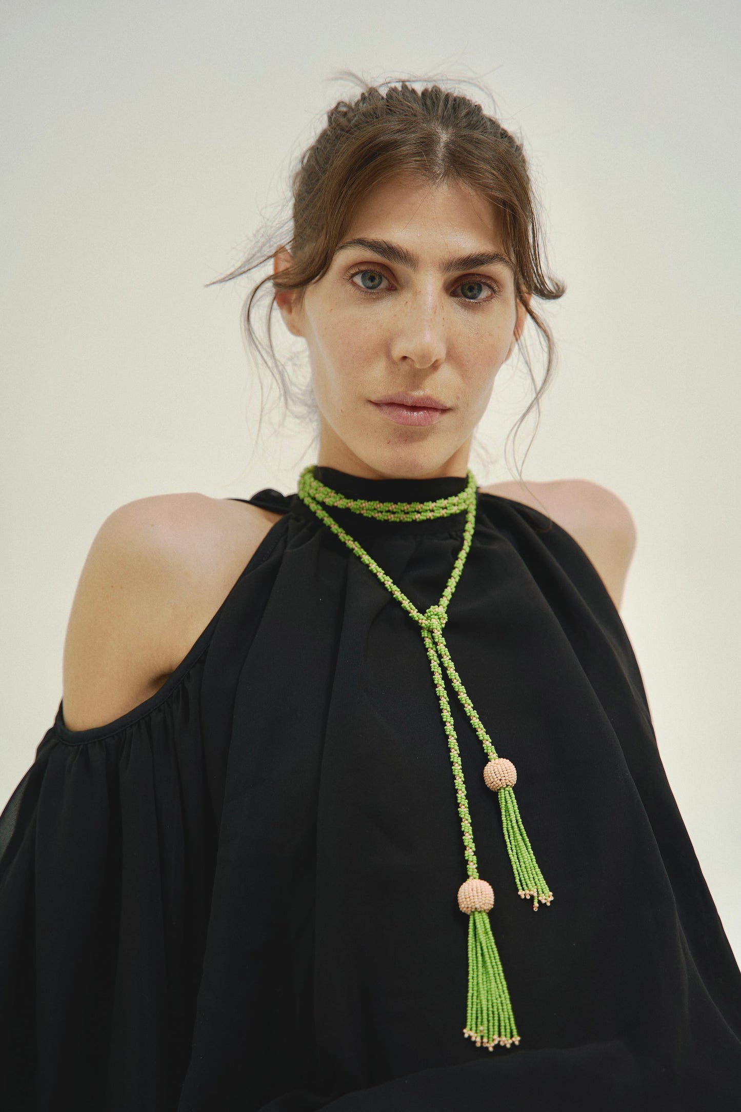 Amara Necklace In Green & Soft Pink