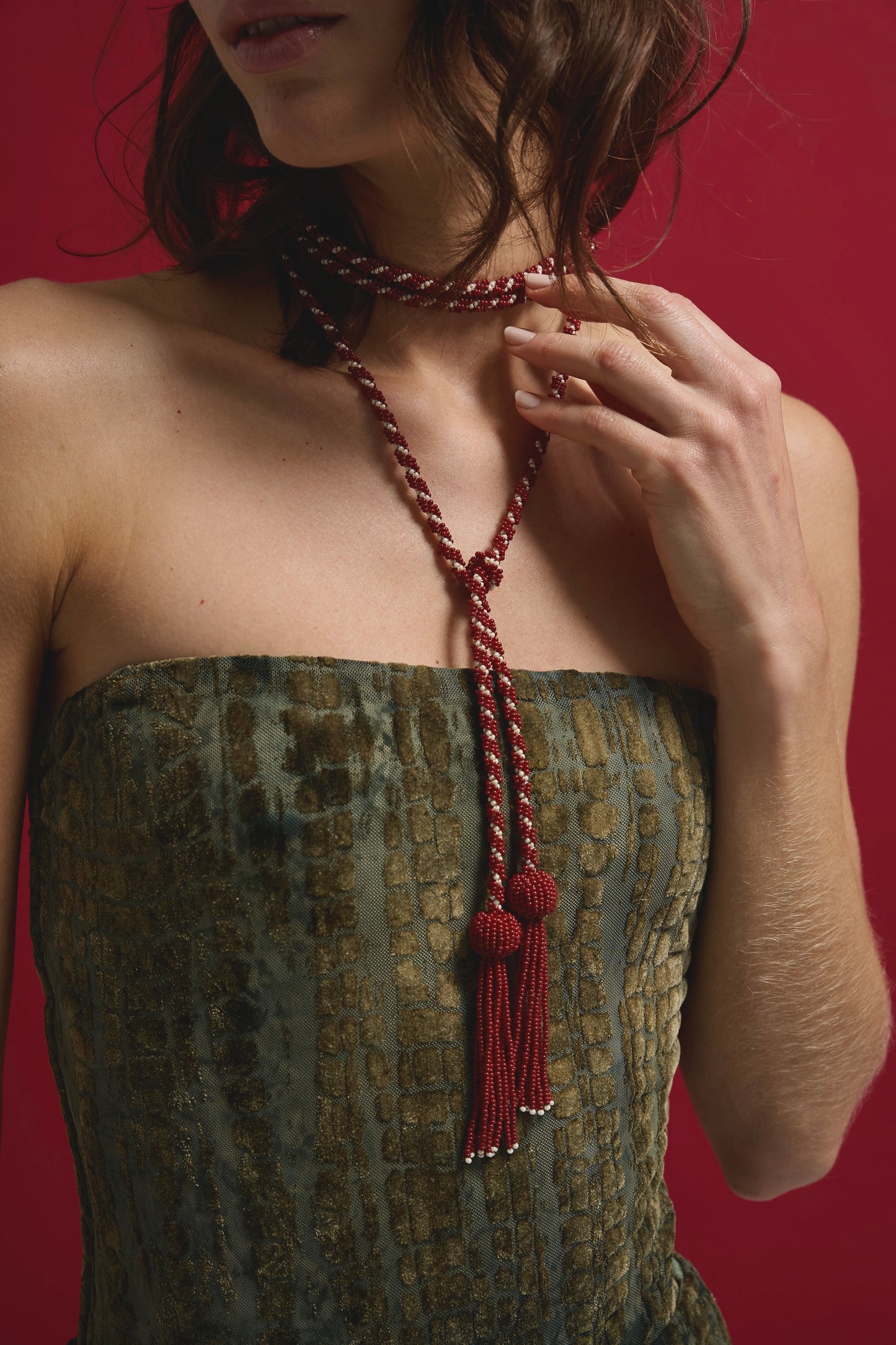 Amara Necklace In Wine & Beige