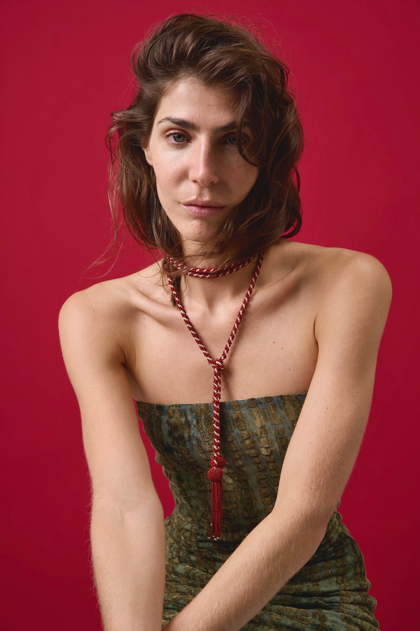 Amara Necklace In Wine & Beige