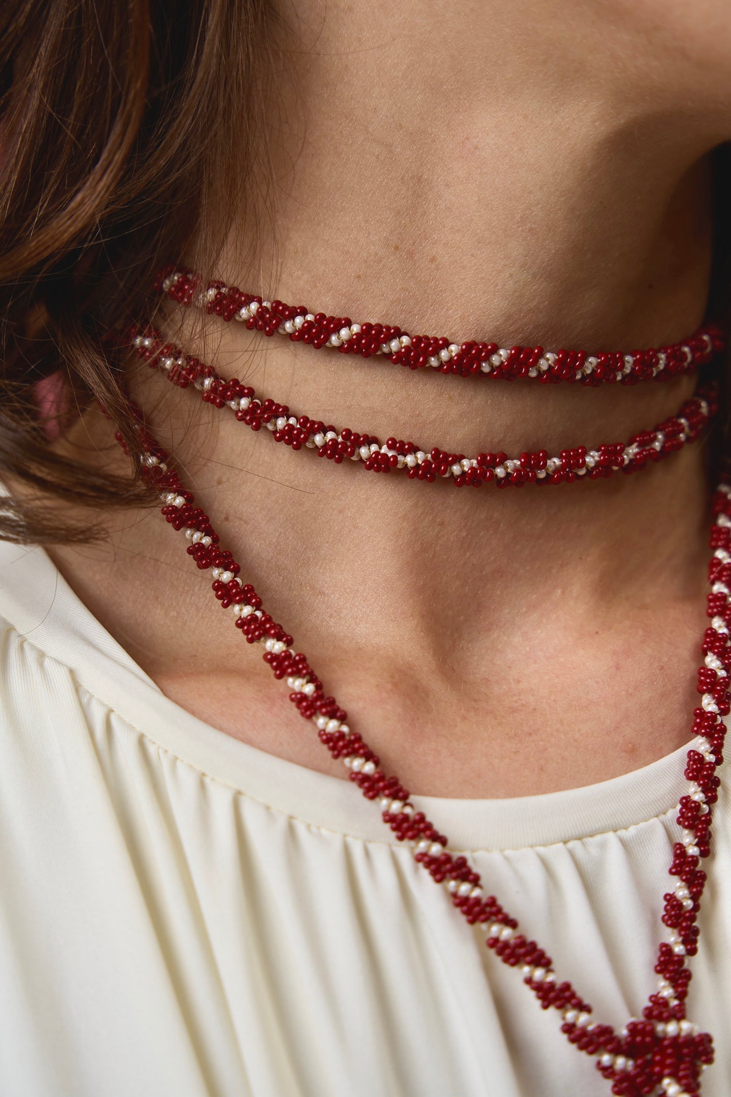 Amara Necklace In Wine & Beige